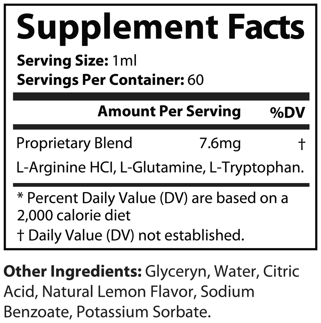 Amino Support Drops Supplement Facts panel