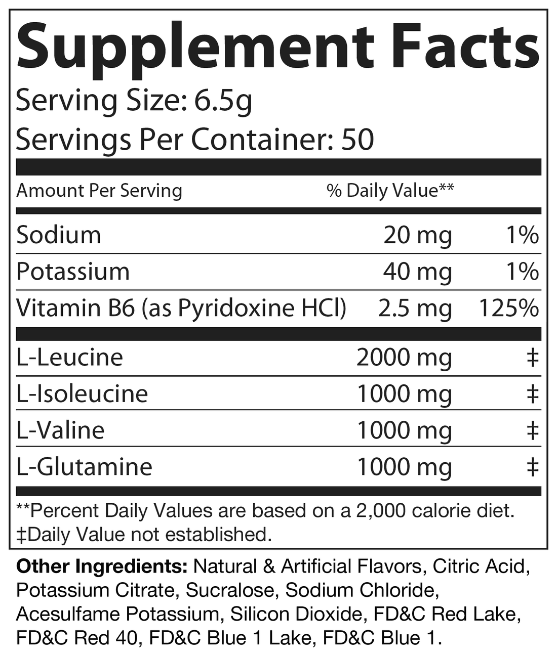 BCAA Powder Grape Supplement Facts panel