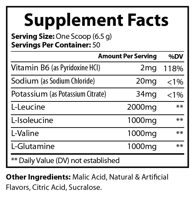 BCAA Powder Lemon Lime Supplement Facts panel