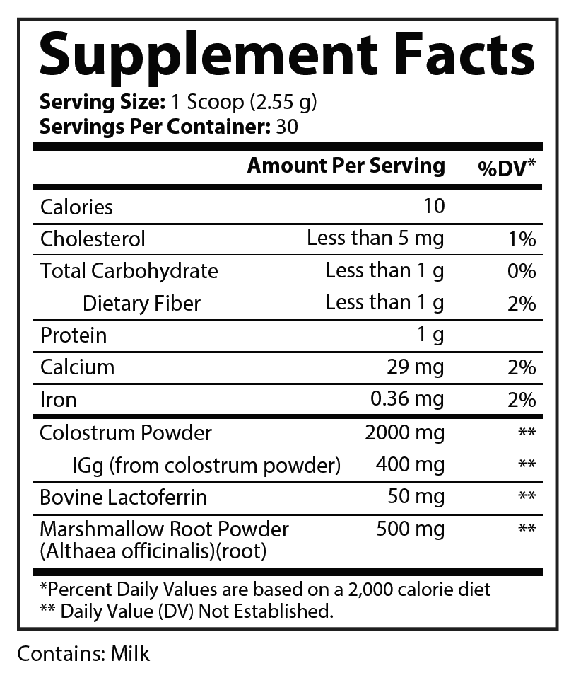 Colostrum Powder 153 g Supplement Facts panel