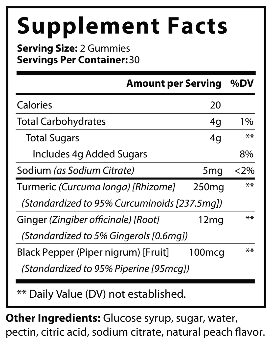 Turmeric Gummies Supplement Facts panel