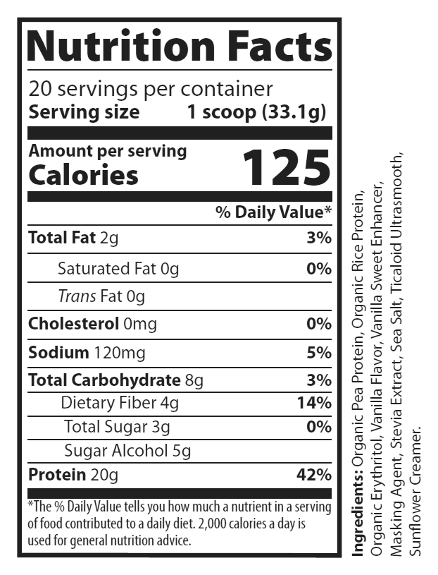 Vegan Protein Vanilla Nutrition Facts panel