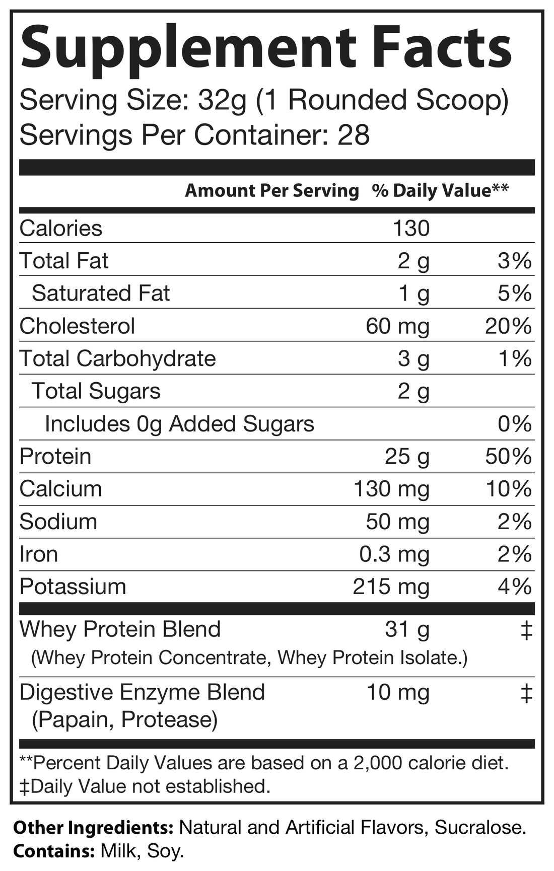 Whey Protein Cinnamon Swirl Supplement Facts panel