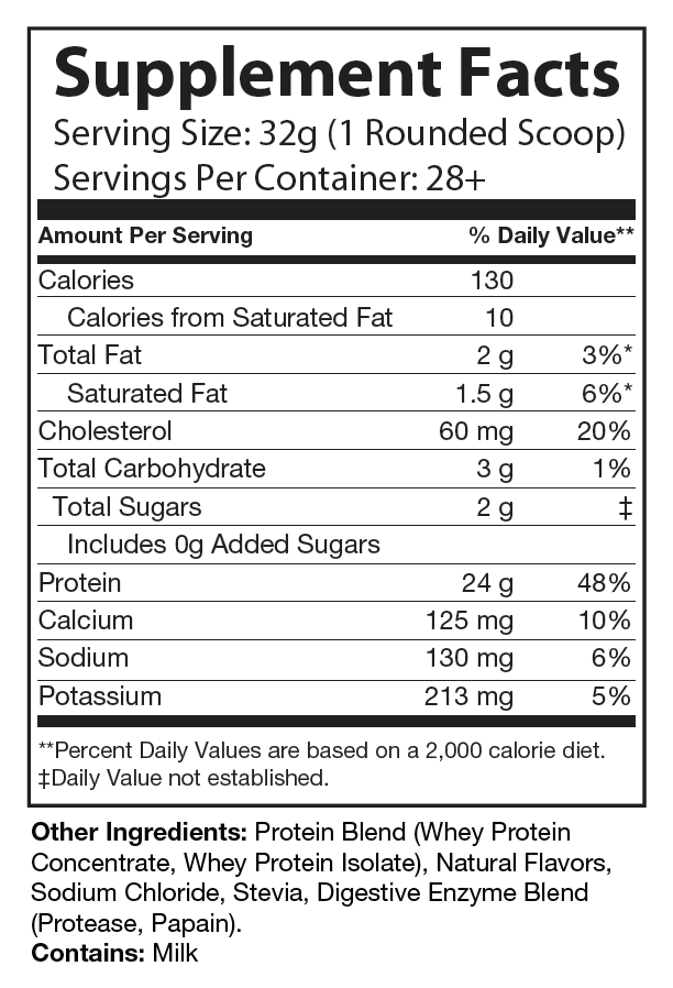 Whey Protein Salted Caramel Supplement Facts panel